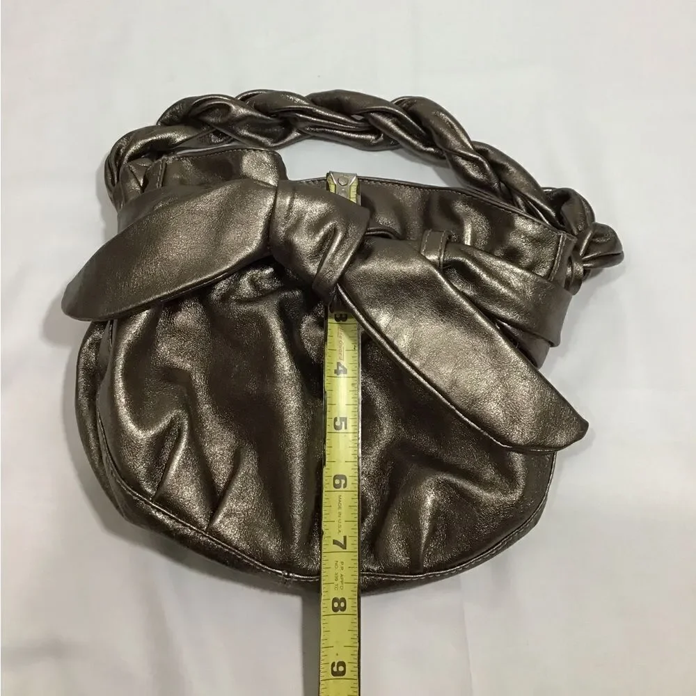 Furla Leather Gold Metallic Hobo Bag Braided Strap Bow Mini Handbag